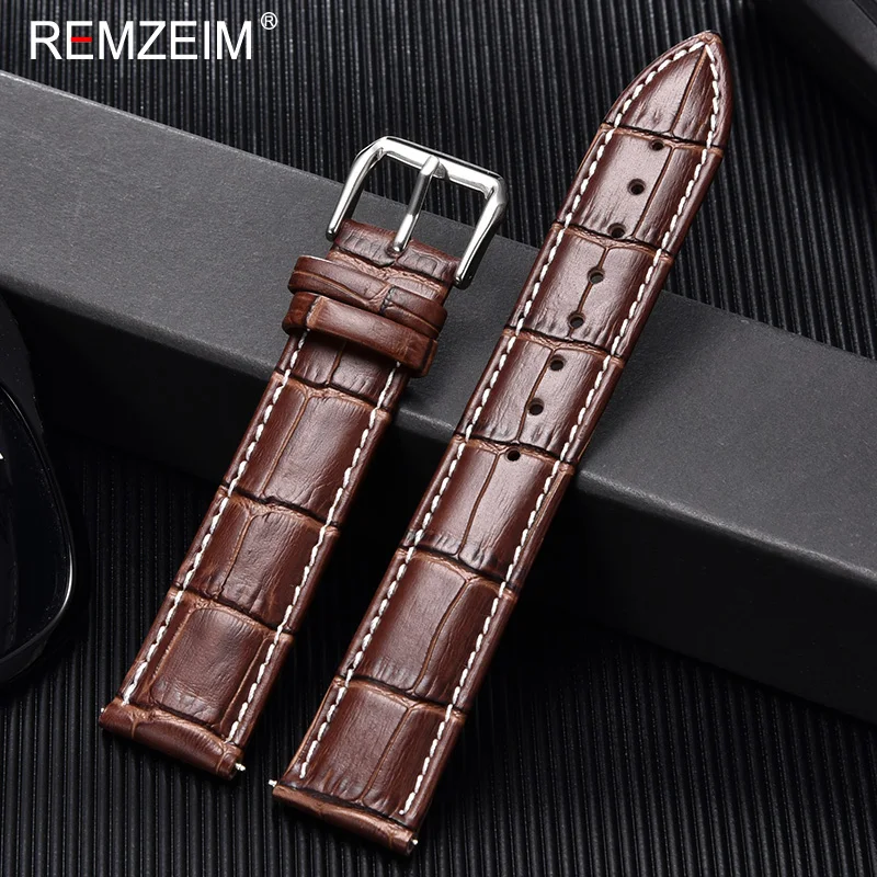 REMZEIM Universal Leather Watchband 16mm 18mm 20mm 22mm 24mm Men Women Black Brown Leather Calfskin Watch Strap Bracelet