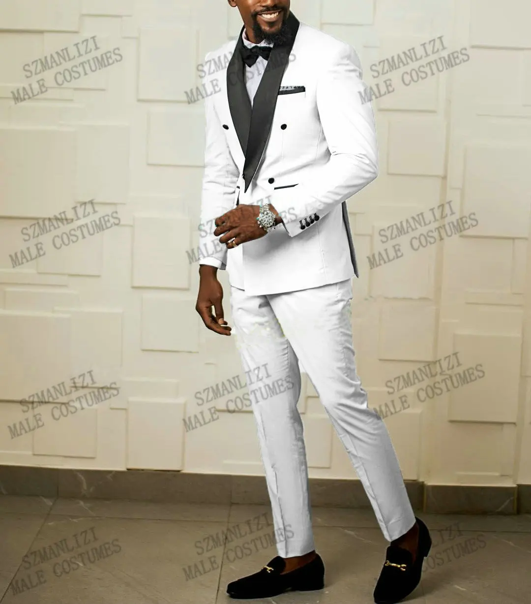 

2021 Latest Men's Suit Double Breasted Costumes White Tuxedo For Wedding Groom Prom Male Dress Suit 2 Piece Set Best Man Blazer