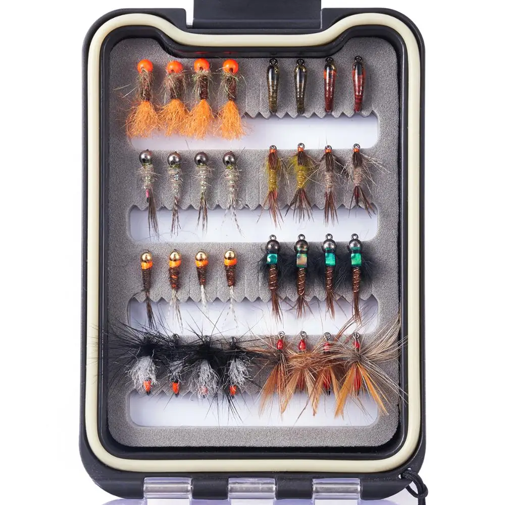 Bassdash Fly Fishing Flies 32pcs Barbless Trout Flies with Waterproof Fly Box