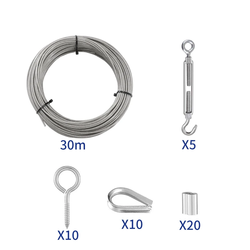 30m/100ft filo da giardino/ringhiera per cavi/kit di rotoli per recinzione metallica corda per cavi in acciaio inossidabile 304 resistente rivestita in PVC