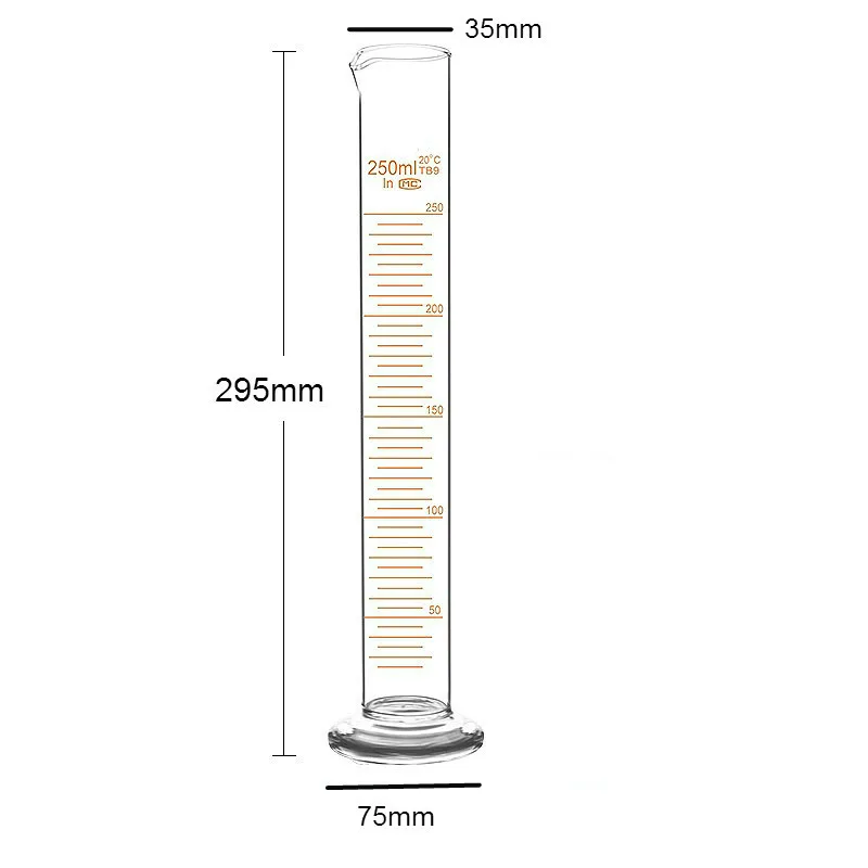 Glass Measuring Cylinder 250 ml Professional Lab Graduated Cylinder Chemistry Lab Glass Standard Measurement Cup Grade A