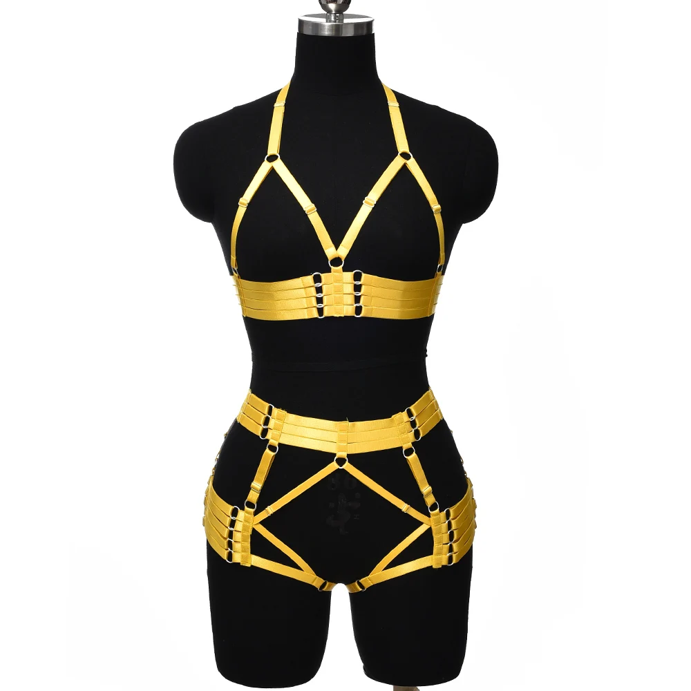 Hollow Body Harness Belt Adjustable Sexy Lingerie Set Women Bondage Body Cage Harness Bra Elastic Rave Wear Suspender