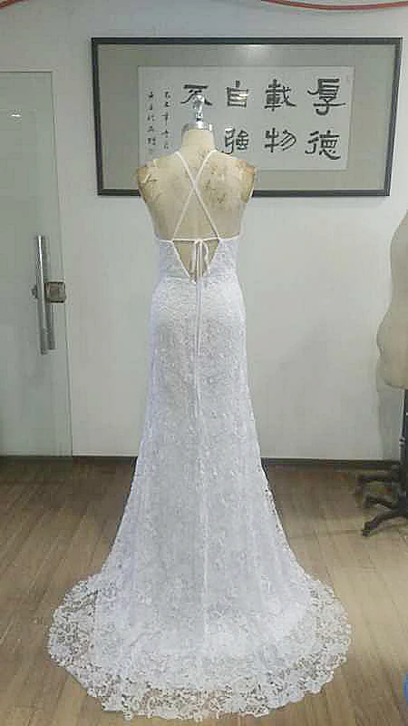 Simples Halter Sereia Apliques de Renda Do Vestido de Casamento Backless da Praia Vestidos de Noiva vestidos de novia платье свадебное