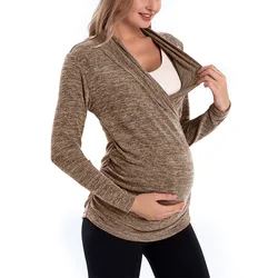 Maternity Pullovers Sweater Long Sleeve Shirt Nursing Tops Fall Winter Breastfeeding Clothes For Pregnancy Woman Jersey