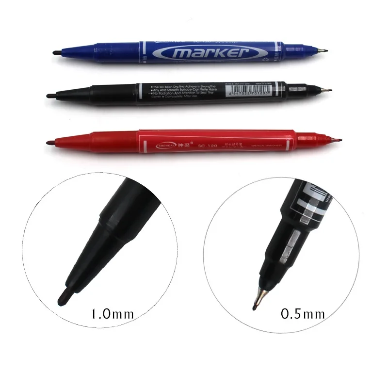 10pcs Dual side color marker pen Bold Fine tip Oil based permanent ink black red blue for CD metal glass fabric ceramic A6875