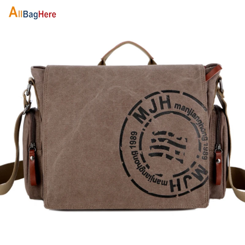 Men's Vintage Messenger Bags Quality Canvas Shoulder Bag Men Casual Business Crossbody School Bag Sports Printing Travel Handbag