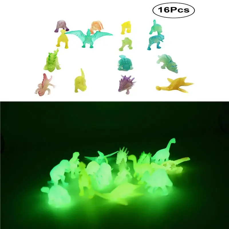 16pcs Glow In The Dark Dinosaur Toy Luminous Dinosaur Model Figure Toy Decoration Party Favor Gift for Kids (Random Style)