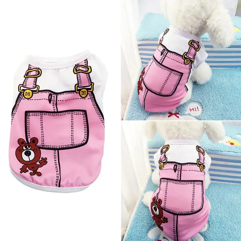 Spring Summer Cotton Dog Clothes Pet Fake Strap Vest Cat Dog Shirt Breathable Cute Pet Clothes Supplies XS-2XL