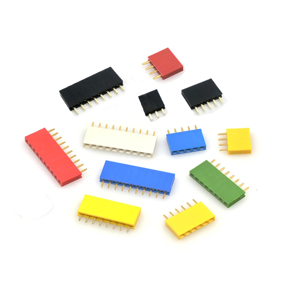 10pcs/lot Colorful Strip Pin Header 4P 6P 8P 10P 2.54mm Female Jack Single Row Connector Black White Red Yellow Green Blue