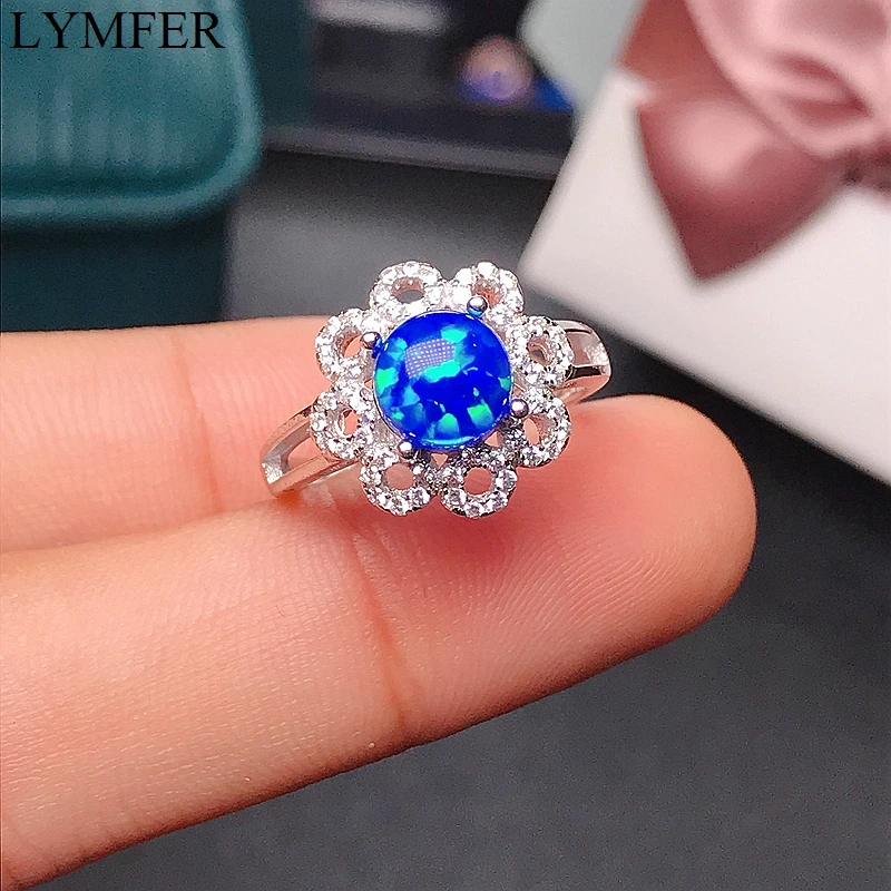 

New women's Opal Ring 925 Sterling Silver Blue Opal fire color strong special promotion