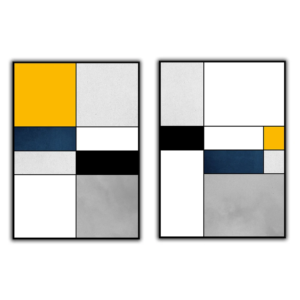 Abstract Geometric Wall Art Prints  Mid Century Modern Art Navy Blue Black Yellow Art Printable Bauhaus Posters