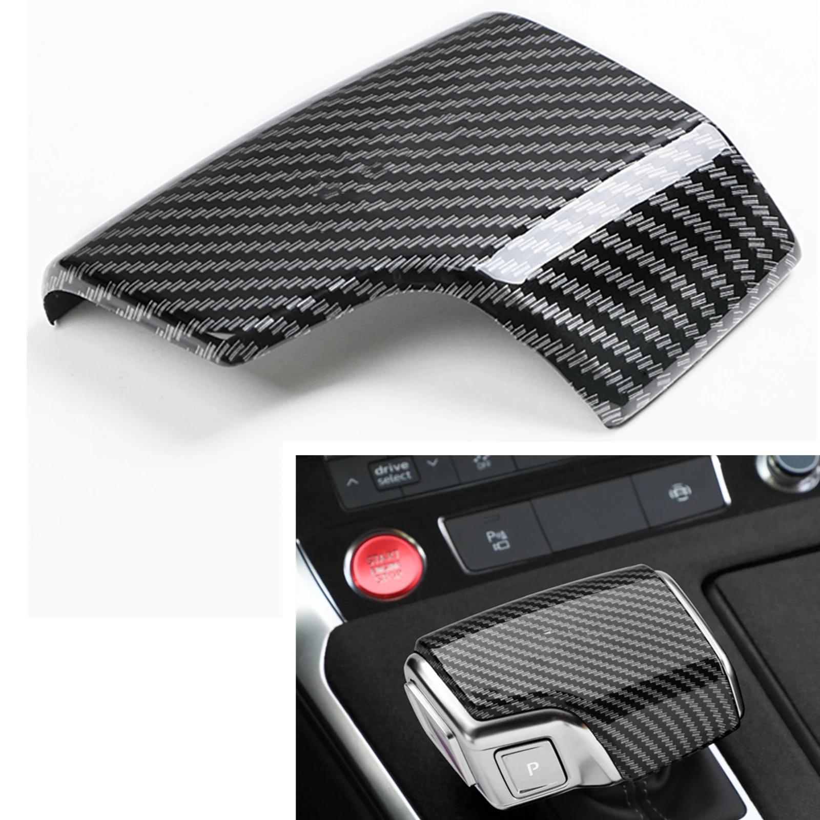 

For Audi A6 A7 Q7 2019-2023 Gear Shift Lever Head Knob Cap Cover Trim Carbon Fiber Look Left Drive Car Shifter Handknob Shell