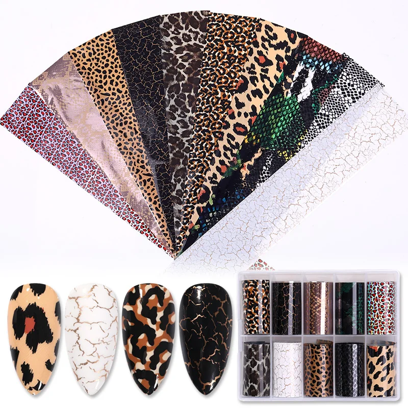 1 Box Snake Leopard Nail Foils Marble Stickers For Nails Flowers Print Nail Art Transfer Sliders Nail Art Decals Manicures Wrap