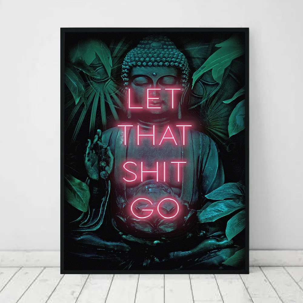 

Buddha Canvas Prints and Poster Let That Shit Go Quote Bathroom Art Female Painting Wall Picture for Bathroom Toilet Decor