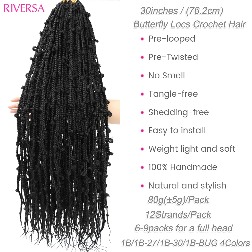 30 inch Butterfly Locs Crochet Braids Hair Jungle Butterfly Braids Goddess Crochet Hair Box Braids Hair tresses for Black Women