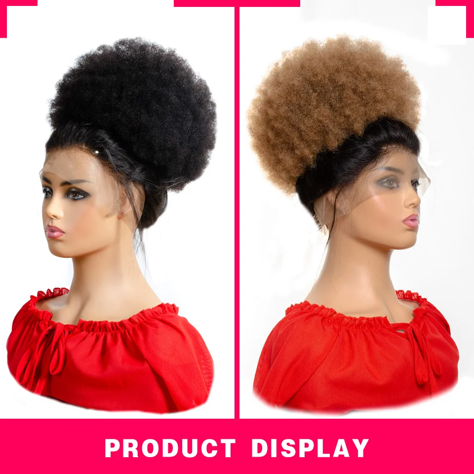 Afro Kinky Curly Drawstring Ponytail Human Hair Clip In Extensions Brazilian Remy Hair 10 Inches Natural Color Hair Bun