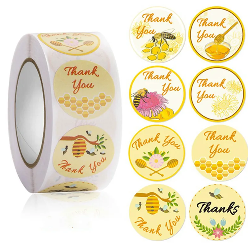 2pcs/Pack Honey Bee Thank You Stickers 1 Inch Circle Paper Decor Stationery Gift Box Seal Label Tag Wedding Small Business Usage