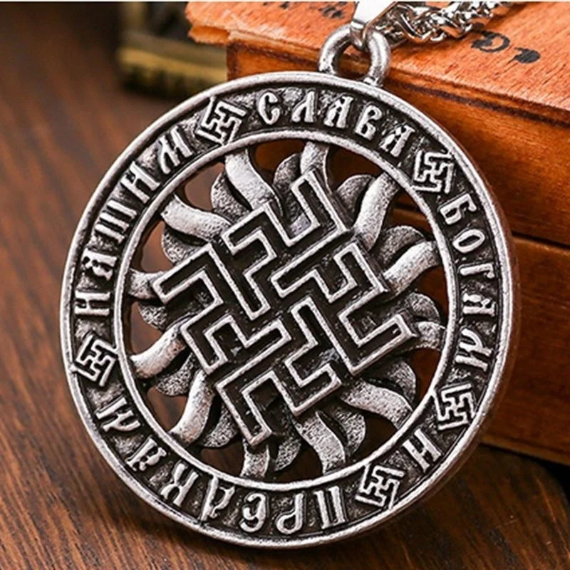 New Buddhist Rune Pattern Round Pendant Necklace Men\'s Necklace Fashion Metal Religious Rune Amulet Pendant Accessories Jewelry