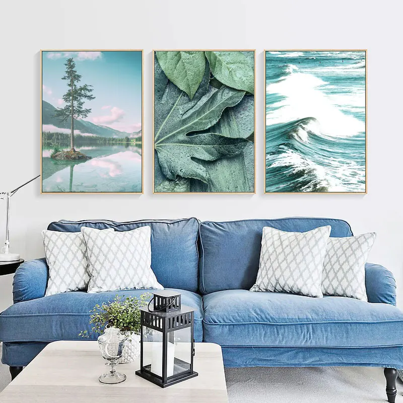 Nordic Seascape Waves Canvas Paintings Mountain River Landscape Wall Art Poster Print Picture for Interior Decoration Room Decor