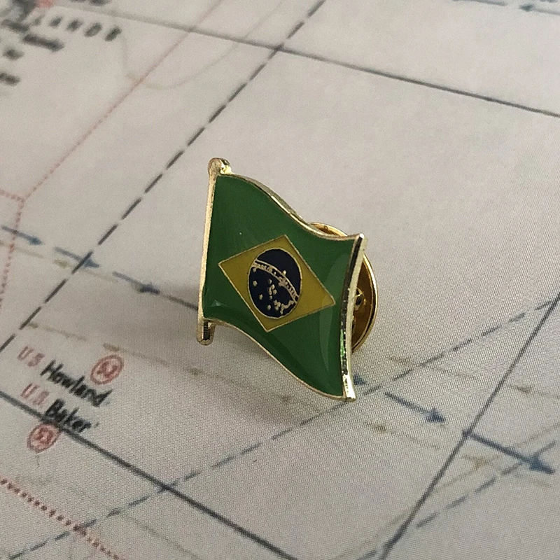 BRAZIL National Flag Embroidery Patches Badge Shield  And Square Shape Pin  One Set  On The Cloth Armband   Backpack  Decoration