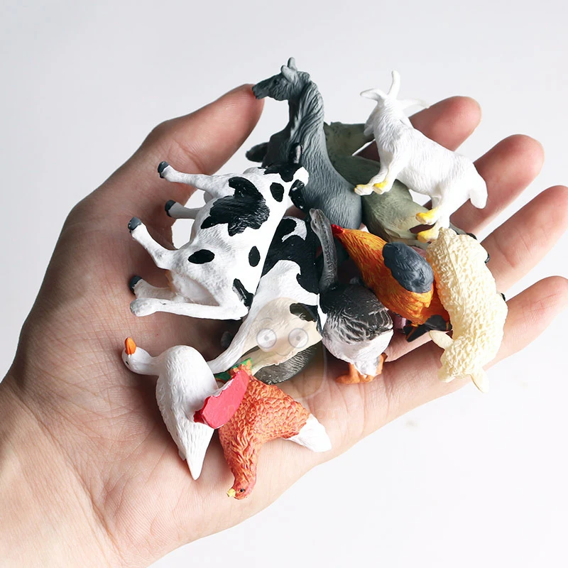 12PCS 시뮬레이션 가금류 야생 동물 모델 장난감 미니 사자 호랑이 치킨 PVC 피규어 인형 Congnize 컬렉션 장난감 어린이를위한