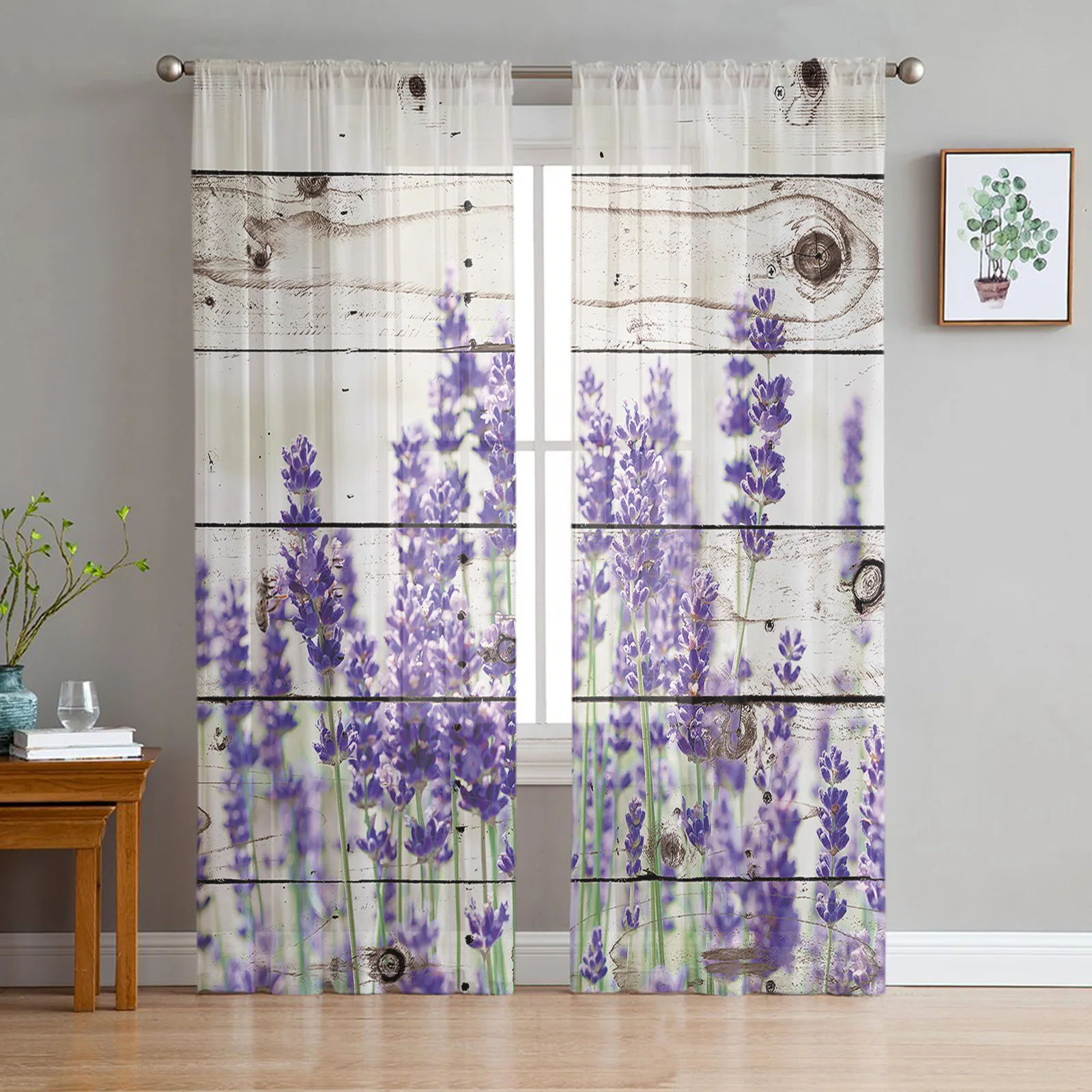 Purple Flower Lavender Tulle Window Curtain for Living Room Modern Sheer Curtain for Bedroom Kitchen Drapes Custom