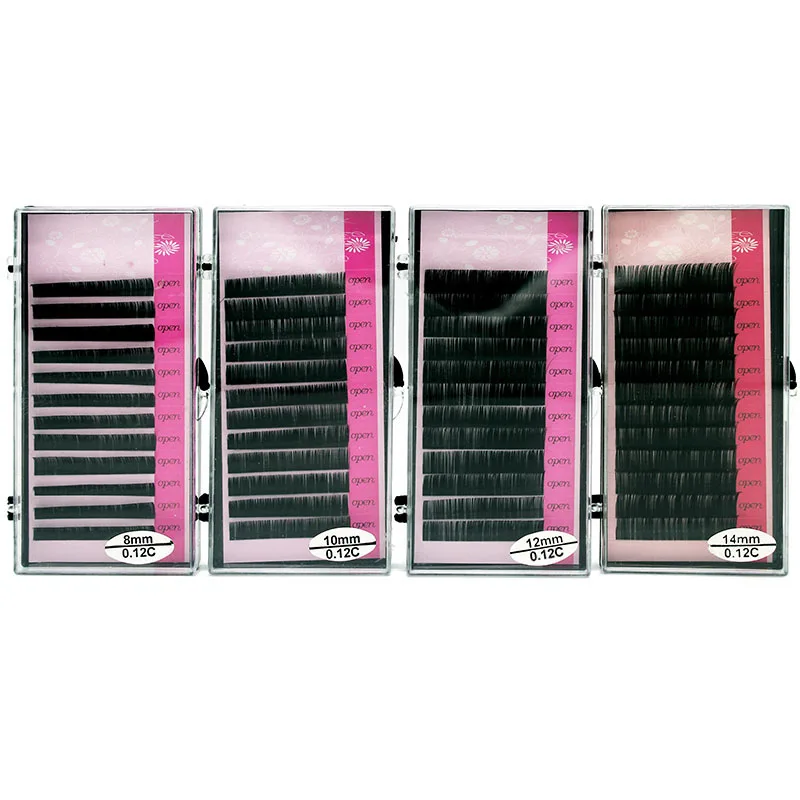 Retail 1 CASE (8/10/12/14mm)Optional C Curve 0.12 Thickness Silk Eyelash Extension Artificial Fake False Eye Lash Eyelashes