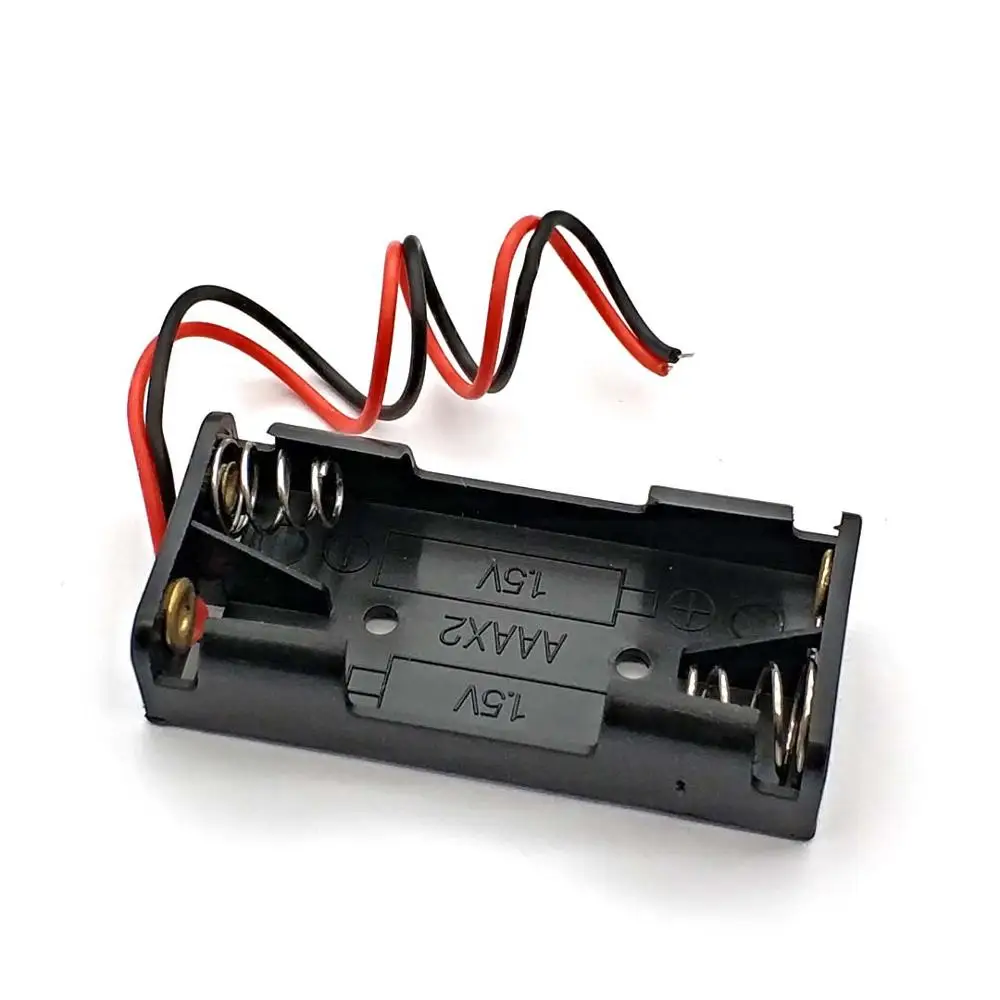 2x 1.5V AAA Plastic Black Spring Battery Storage Case Box Battery Holder Plastic Container With Black&Red 150mm Wire Leads
