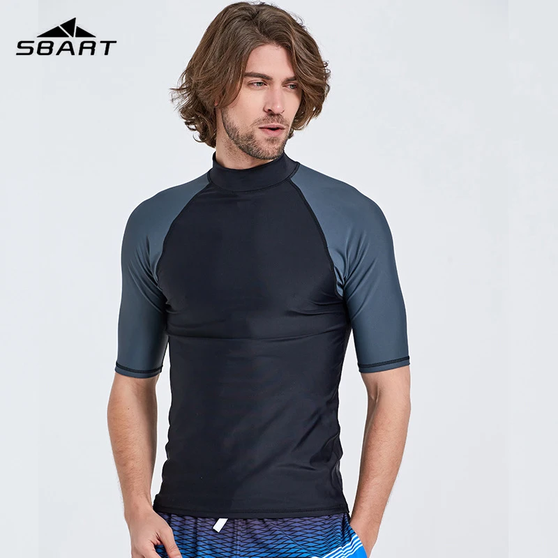 SBART-Top da surf Rash Guards per uomo, manica corta in Lycra, UPF50+, abbigliamento da surf ad asciugatura rapida, kitesurf da nuoto per uomo,