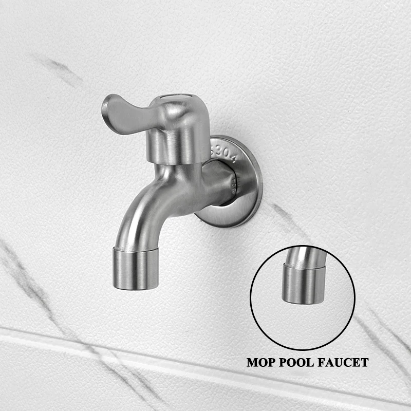 G1/2 High Quality Stainless Steel Wall Mounted Brushed Finish Bibcock Washing Machine Mop Pool Single Cold Water Garden Faucet