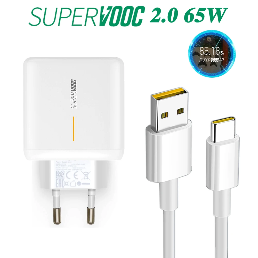 65W Supervooc 2.0 Fast Charger For OPPO Find X2 X3 Pro Neo Realme 7 X50 Q2 X7 GT Narzo 20 Pro 5G USB Type-C Cable