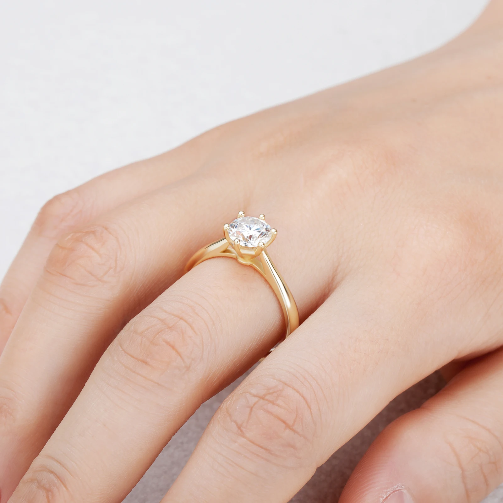 Classical Real Gold Plated Luxury 925 Sterling Silver 1CT D Color Moissanite VVS1 Jewelry Wedding Diamond 6 Claw Ring Women Gift