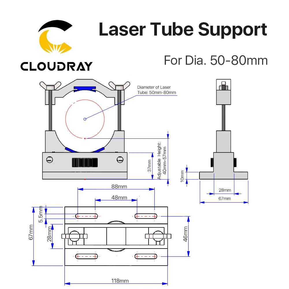 Co2 Laser Buis Houder Ondersteuning Mount Flexibele Plastic 50-80 Mm Voor 50-180W Laser Graveren Snijden machine Model Een