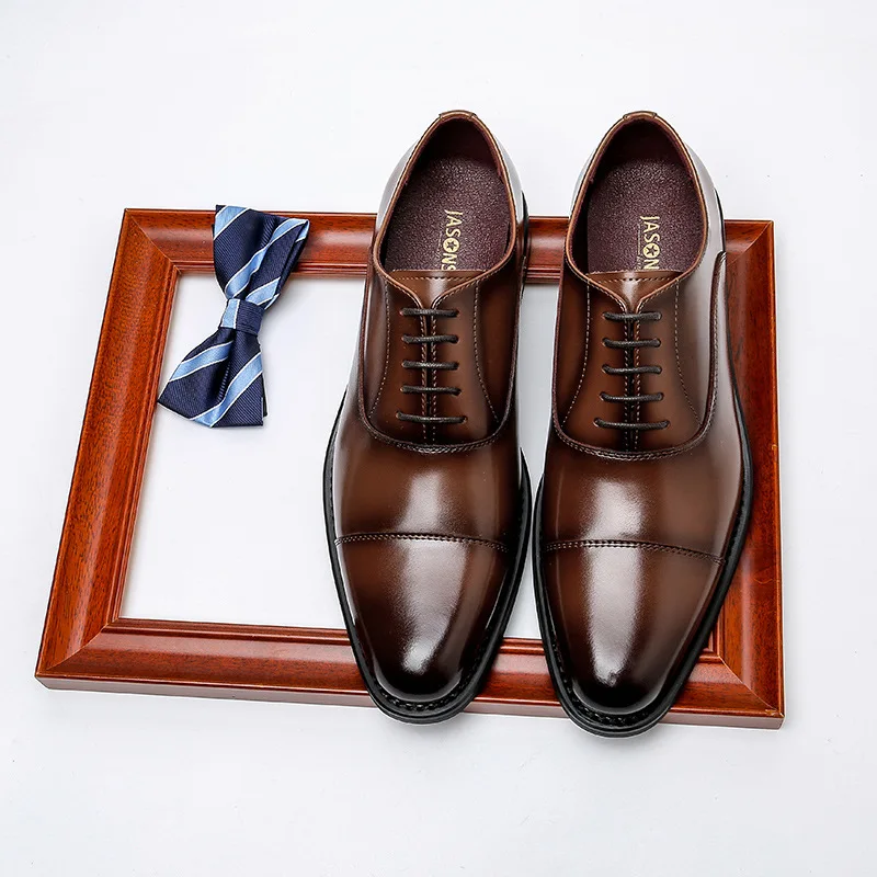 Chaussures provoqué Oxford faites à la main pour hommes, cuir de vache véritable, chaussures trempées, chaussures italiennes formelles de mariage,