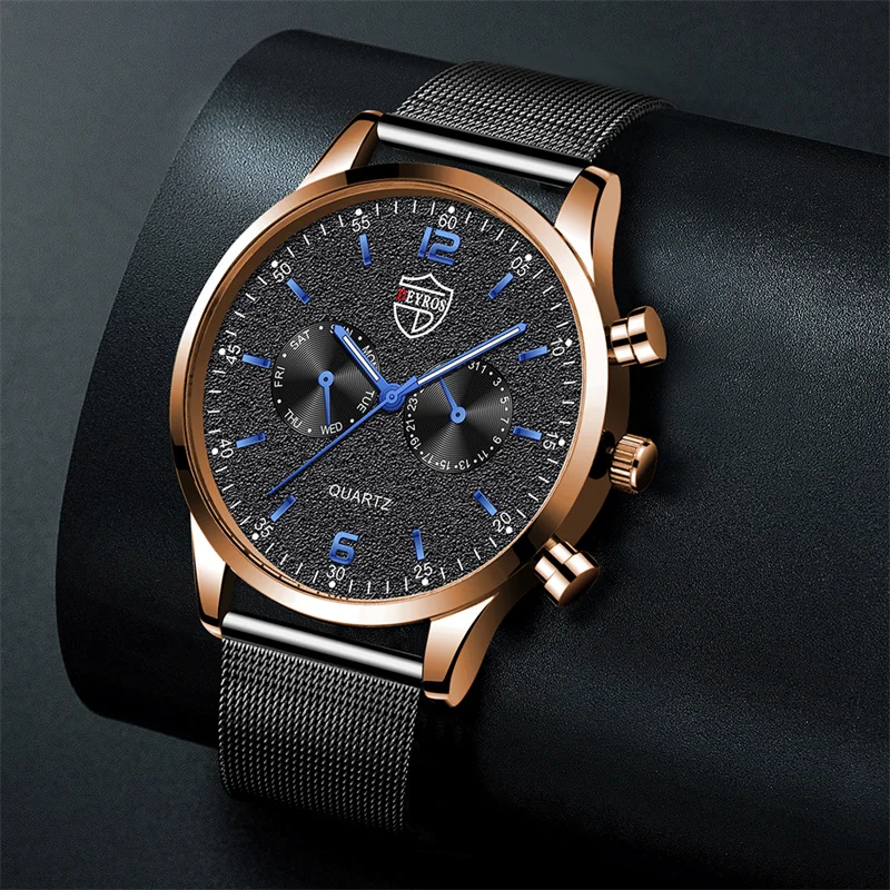 2023 Fashion Mens Sports Watches Stainless Steel Mesh Belt Quartz Wrist Watch for Men Business Leather Watch relogio masculino