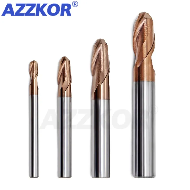 Milling Cutter Alloy Coating Tungsten Steel Tool Cnc Maching Hrc65  Ball Nose Endmills  AZZKOR Top Milling CutterMachine Endmill