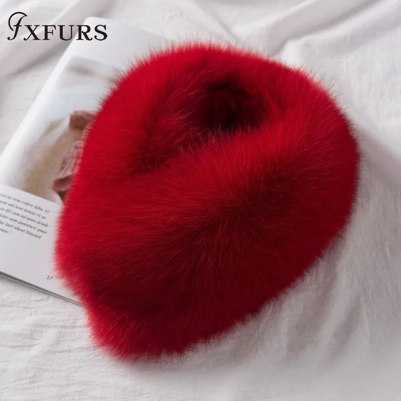 FXFURS 2021 New Korean Style Women Winter Fox Fur Scarves Real Fur Mufflers with Magnet Easy Wear 100% Fox Fur Collar Scarf Ring