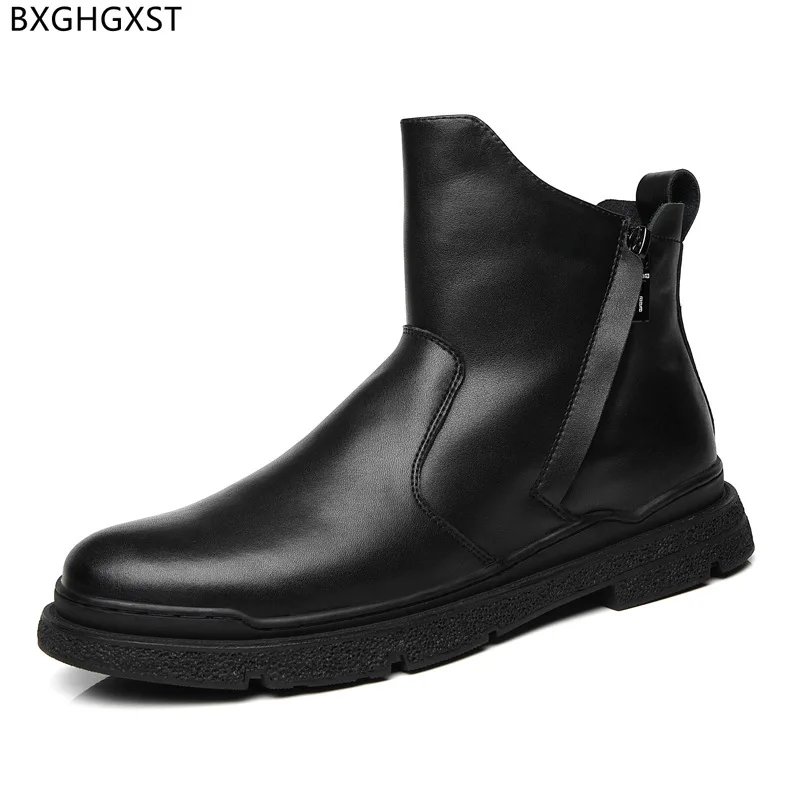 Botas masculinas de couro genuíno botas de tornozelo para homens masculinos grossos botas masculinas sapatos casuais sapatos de inverno buty robocze meskie