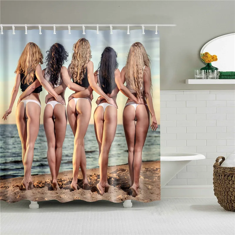 Sexy Woman Printed Shower Curtains Bathroom Curtain Fabric Funny Waterproof Macrame Screen Home  Decor with Hanging Ring