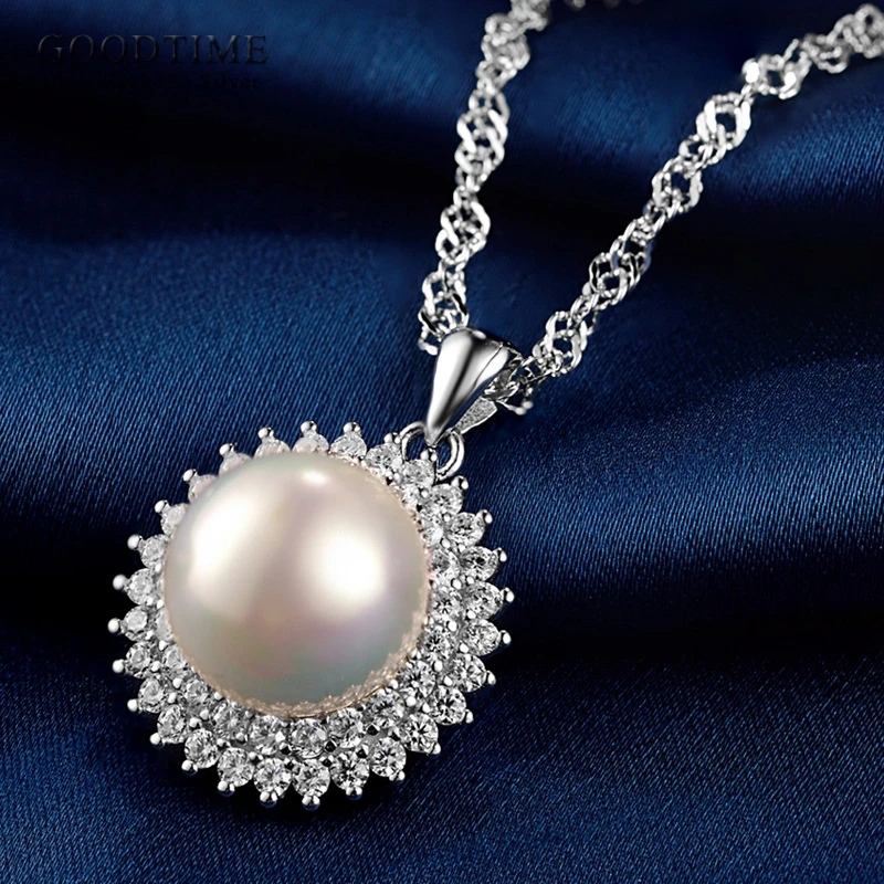 Luxury Women Pure 925 Sterling Silver Necklace Pearl With Zircon Pendant Ladies Chain Fashion Jewelry Accessory For Girl