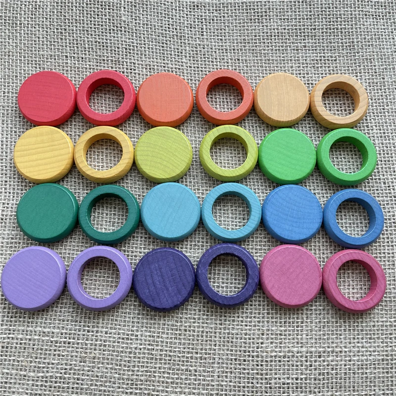 72pcs monete anelli blocchi creativi per bambini legno di faggio arcobaleno stagione colore naturale smistamento impilatore bambini giocattoli educativi Montessori