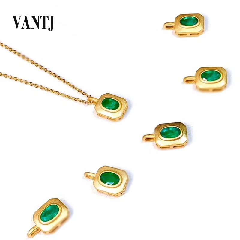 

VANTJ Real Natural Emerald Pendant Sterling 14K Gold Gemstone Au585 Necklace Fine Jewelry Women Party Wedding Gift Box Free Ship