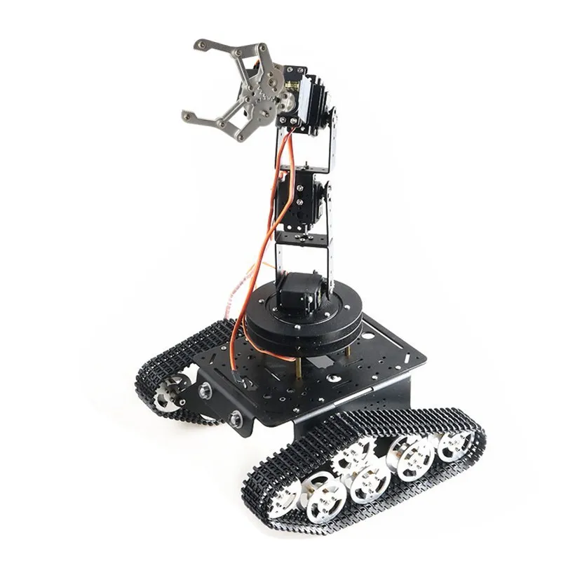 Plataforma móvel robótica rc chassi do tanque com 360 graus e 6dof metal robô braço e pinça arduino robô conjunto raspberry pi diy