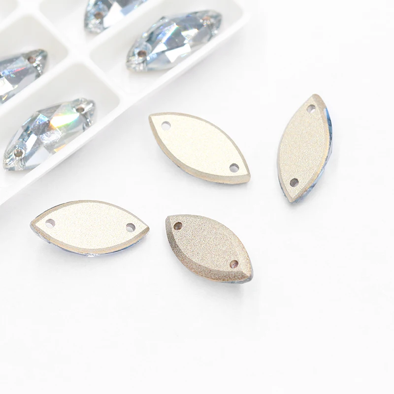 New Navette shape sew on rhinestone appliques flatback k9 shining crystal stones for craft clothing wedding dress decoration