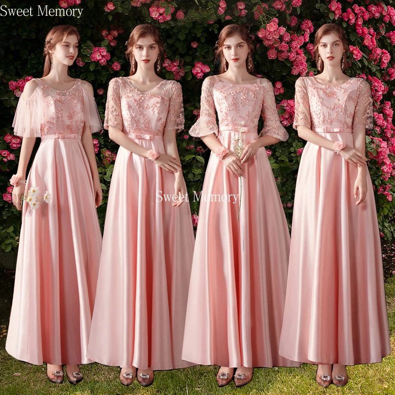 N2065 Half Sleeve Champagne Gray Pink Bridesmaid Dresses Sweet Memory Long Wedding Vestidos Women Prom Dress Gown Robe De Soiree