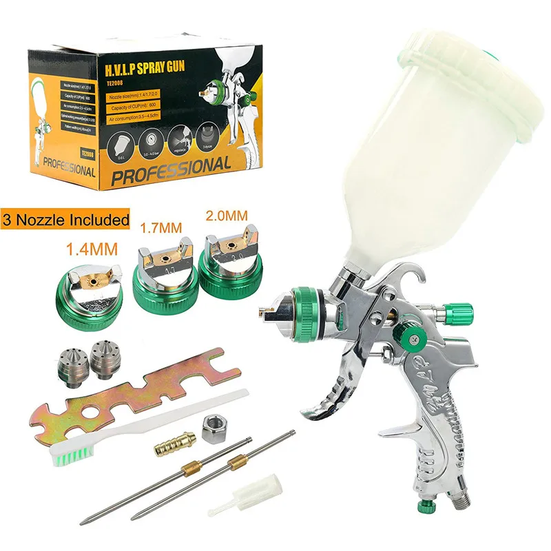 Juego de PISTOLA DE PULVERIZACIÓN HVLP, boquilla de 1,4mm + 1,7mm + 2,0mm, pistola de pulverización de pintura con taza mezcladora, aerógrafo profesional, PISTOLA DE PULVERIZACIÓN para pintar coches