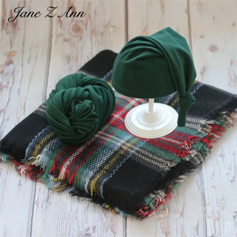 New arrival  Newborn Photography Clothing Christmas 3pcs Photography set Hat + Wrap + plaid Blanket Set  red green 2 colors