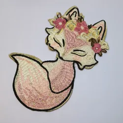 Pink cartoon animal patches for clothing DIY fox embrodered patch for clothes applique floral decorative sew on Parches