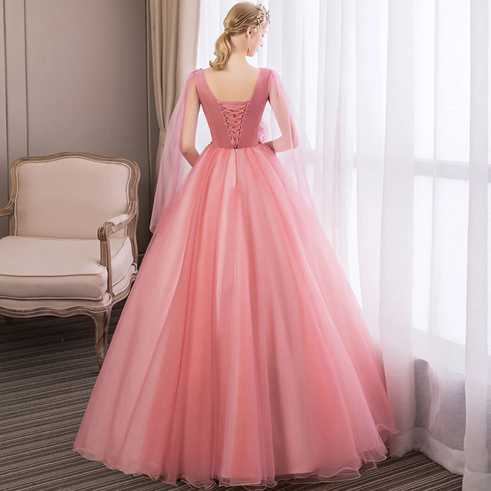 Vestido De Quinceanera 2020 di Tulle di Promenade Del Vestito Da Partito Per Le Ragazze Del Merletto di Appliques Abiti stile quinceanera Con Spalla Scialli