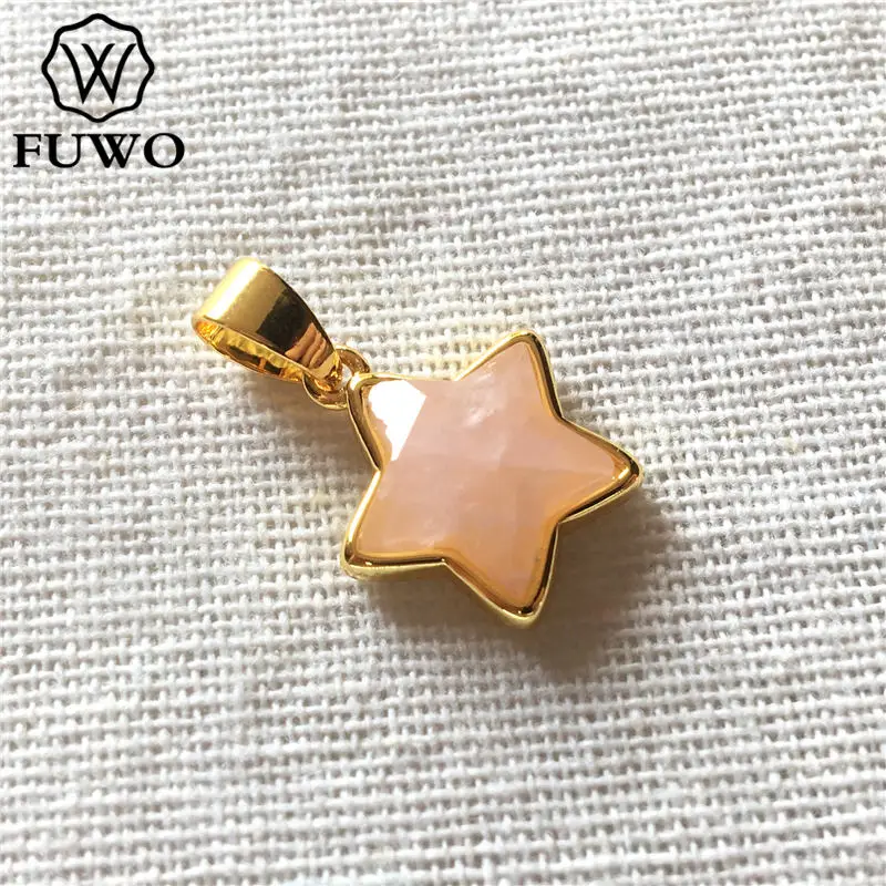 

FUWO Mini Rose Quartzs Star Pendant,Gold Color Plated Natural Crystal/Labradorite/Pyrite Accessories For Necklace Making PD283